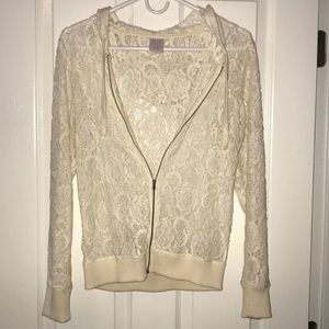 White floral laced zip up jacket